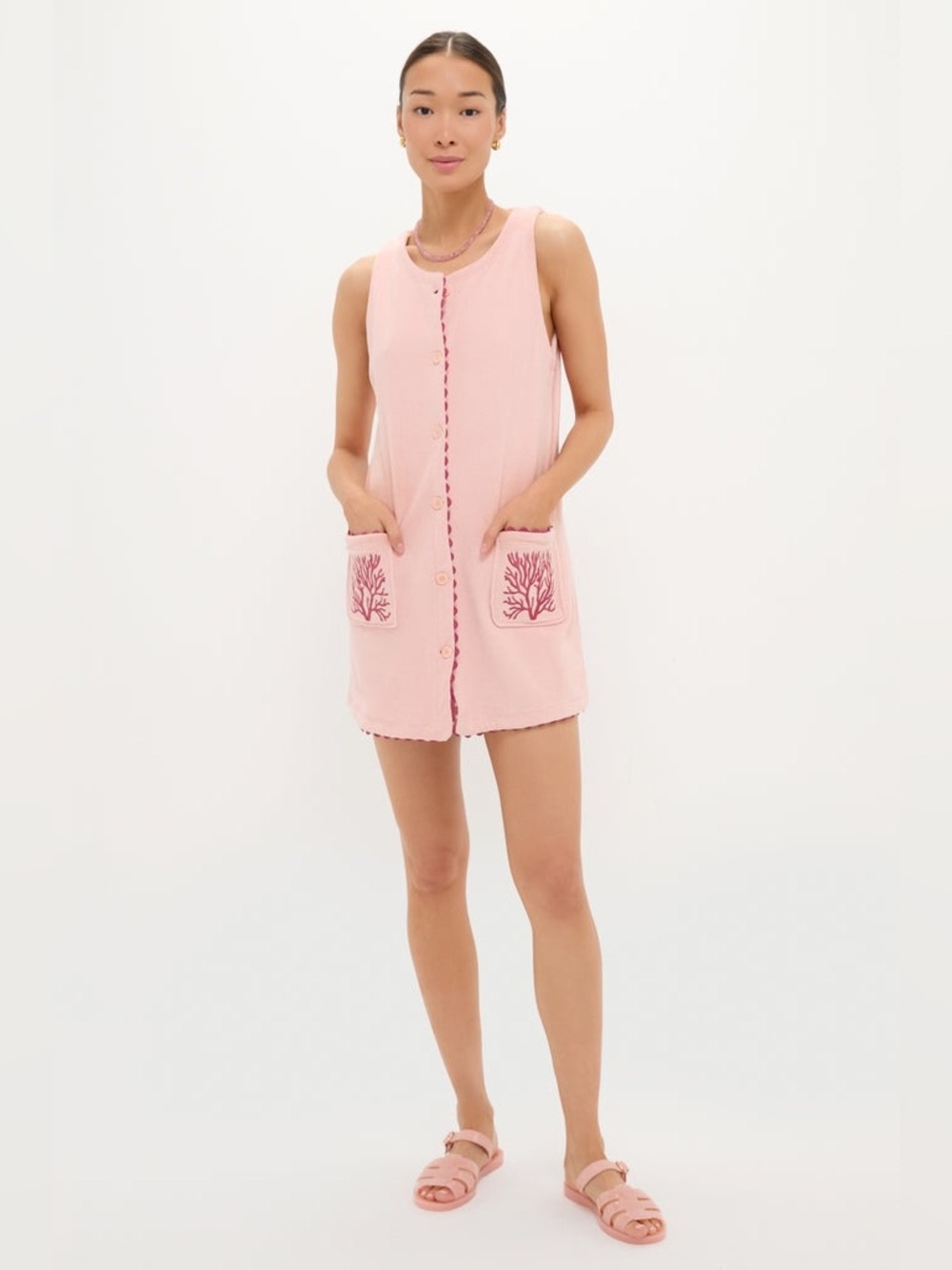 Tuckernuck Beach Coral Embroidered Mini Bermuda Terrycloth Coverup - Picture 5 of 6